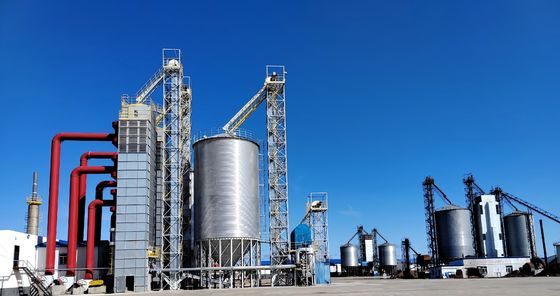 Counter‑current or co‑current grain dryers have a capacity of 100–1000 tons, with a maximum capacity of up to 1500 tons (advance notice required). The body is made of galvanized steel plate. They are